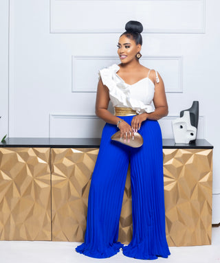 Cami Asymmetrical Ruffle Detail Pleated Bottom Jumpsuit ( BLUE )m