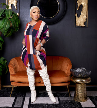 Yasin color blocked pocket midi dress