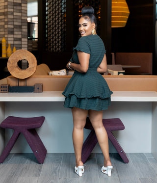 Open Front Ruffled Linen Mini Dress