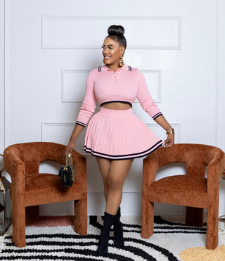 Pink Pleated Tennis Skirt with Striped Contrast