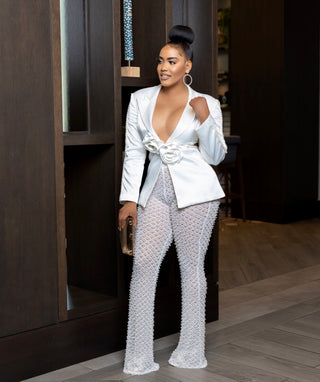 Irela iconic Pearl Floral V-Neck Blazer Set