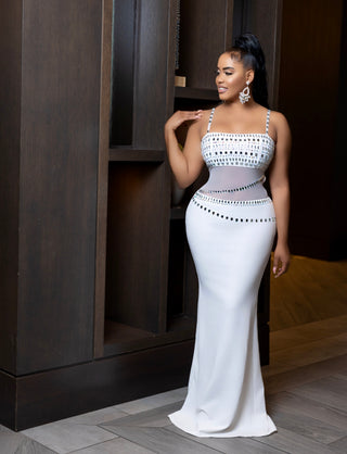 JEWEL EMBELLISHED CONTRAST MAXI DRESS