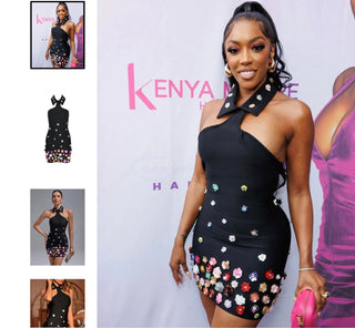 Leelai  Flower Embellished Bandage Dress