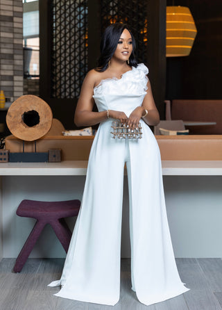 FAENA WHITE OVERLAY WIDE LEGS JUMPSUIT