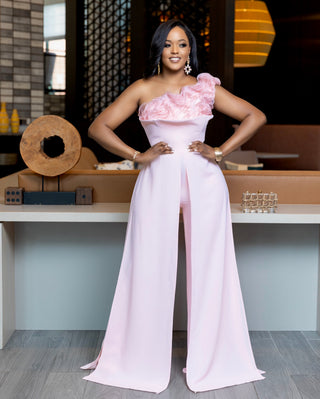 FAENA PINK OVERLAY WIDE LEGS JUMPSUIT