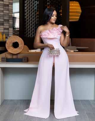 FAENA PINK OVERLAY WIDE LEGS JUMPSUIT