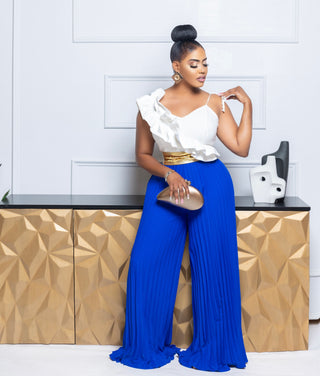 Cami Asymmetrical Ruffle Detail Pleated Bottom Jumpsuit ( BLUE )m