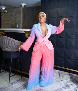 Tracey pleated blazer set (pink)