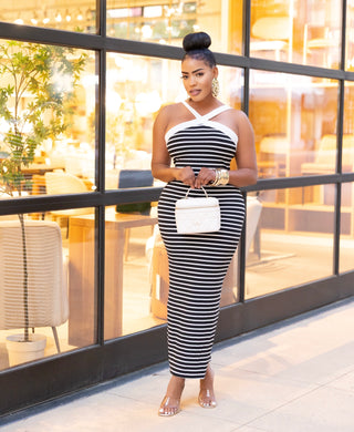 Striped Halter Midi Dress