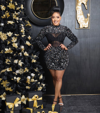 Sequin contrast bodycon mirror dress