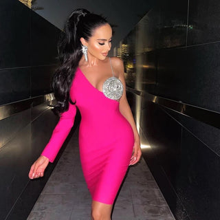 SPIRALED RHINESTONE CUP BANDAGE DRESS