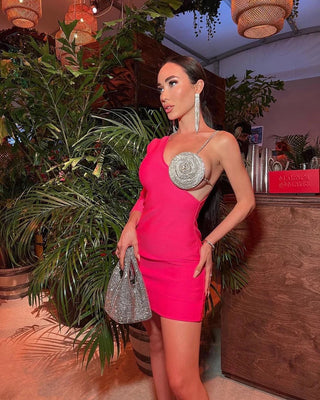 SPIRALED RHINESTONE CUP BANDAGE DRESS