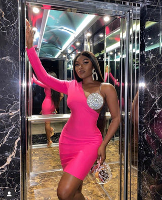 SPIRALED RHINESTONE CUP BANDAGE DRESS