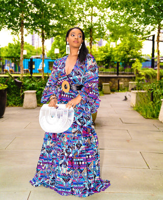 Nahyma bubble sleeves purple maxi dress