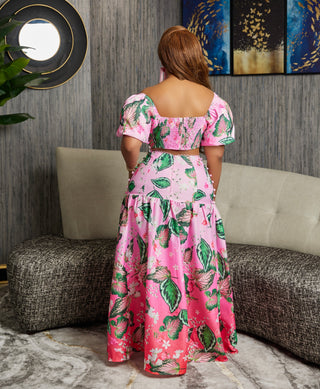 Pink Ombre Spring Floral Print Two-Piece Set
