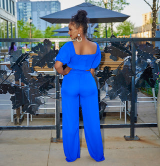 EMMANIA PUFFY SLEEVES CROP TOP & WIDE LEG PANT SET