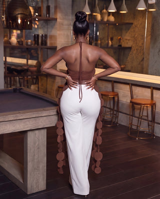 Brown circle cutout halter top