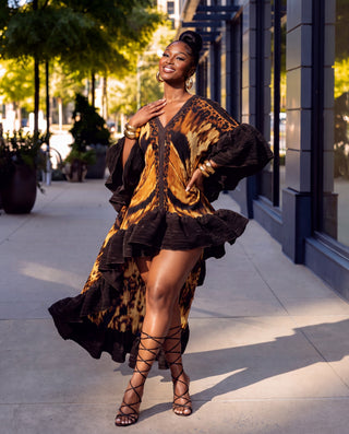 Work of Art Ruffle High Low Maxi Dress
