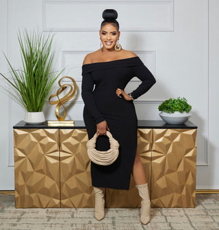 Black AISLINN KNIT MIDI DRESS