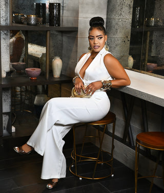 TRENDING V-CUT CROP TOP AND PANTS SET - WHITE