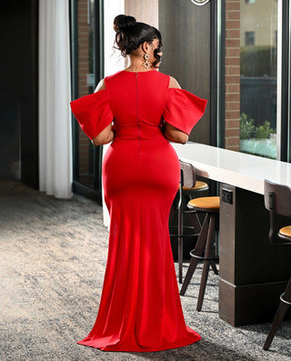 Reyna red High slit Dress