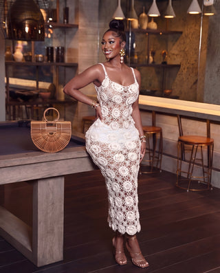 Rose Crochet Flower Bodycon Maxi Dress