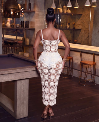Rose Crochet Flower Bodycon Maxi Dress