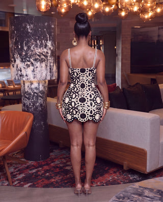 Black Daisy Medallion Crochet Mini Dress