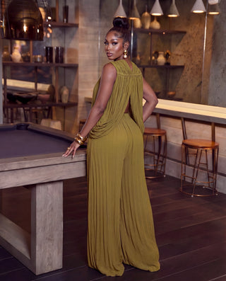 Lavish Pleated Halter Palazzo Pants Set