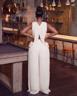 Lavish Pleated Halter Palazzo Pants Set