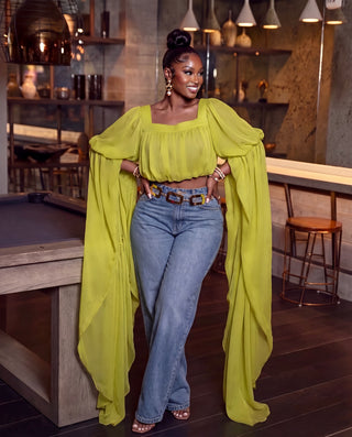 SO CHIC SQUARE NECK LONG DRAMATIC SLEEVES TOP