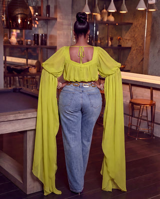SO CHIC SQUARE NECK LONG DRAMATIC SLEEVES TOP