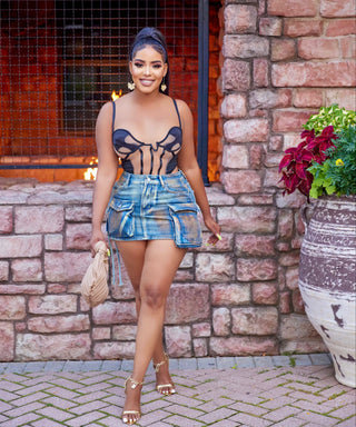 Vintage cargo denim skirt