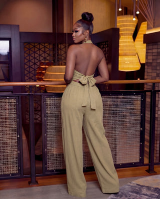 Halter Button-front Jumpsuit