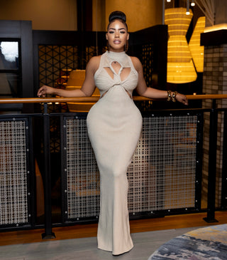 NUDE TWIST CUTOUT RIB KNIT MAXI DRESS