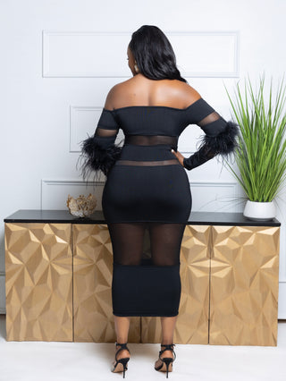 Dream it Feather Off Shoulder Midi Dress