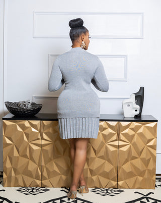 Rachel Light Grey Pleated Knitted dress