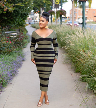 Olive stripe dress