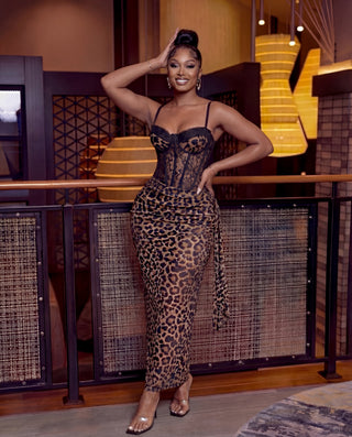 Zexorin Leopard Print Strapless Lace Bodycon Dress