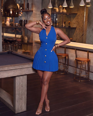 Halter Mini Dress with Pleat Detail