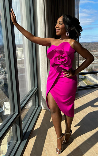 All pink sexy elegant dress with bow