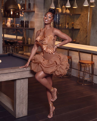 Feather-Appliqué Mini Dress