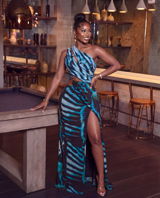 BLUE WAVE ONE SHOULDER DRESS