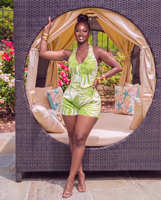 Tropical Breeze Halter Short Set Ivory/Green