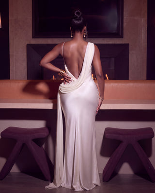 Flowing drape satin dress