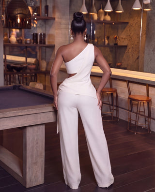 Monette linen Off shoulder Draped Pant Set
