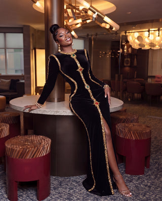 Verna Long embellished velvet dress