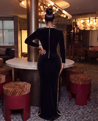 Verna Long embellished velvet dress
