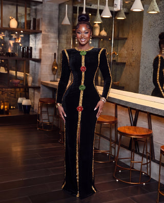 Verna Long embellished velvet dress