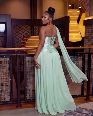 Scalloped Corset With Laced Up Back Maxi Dress